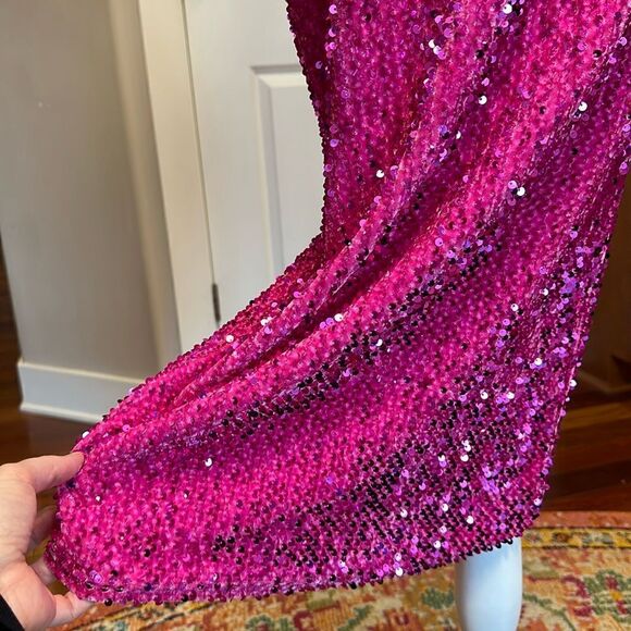 MAGENTA SEQUIN DRESS BODYCON MIDI ROMINA LINED FASHION NOVA PARTY VEGAS NWT SZ L - Picture 4 of 13